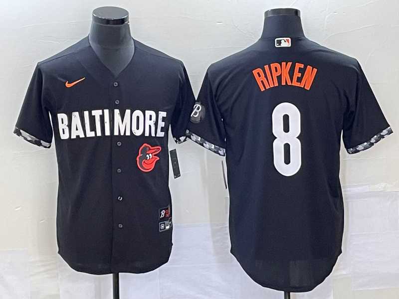 Men's Baltimore Orioles #8 Cal Ripken Jr Black 2023 City Connect Cool Base Stitched Jerseys